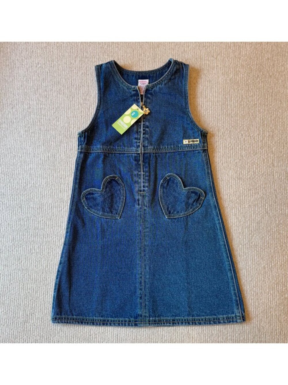 NWT Vintage Y2K 2002 Gymboree Girls Denim Jumper Dress with Heart Pockets Fall